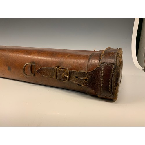 901 - A double end opening leather shotgun or rifle case, 80cm x 19cm x 9.4cm. c.1920