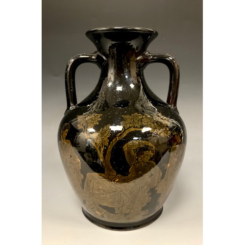 335 - An 19th century Samuel Alcock & Co. copy of the Portland Vase, in a two tone black and brown glaze, ... 