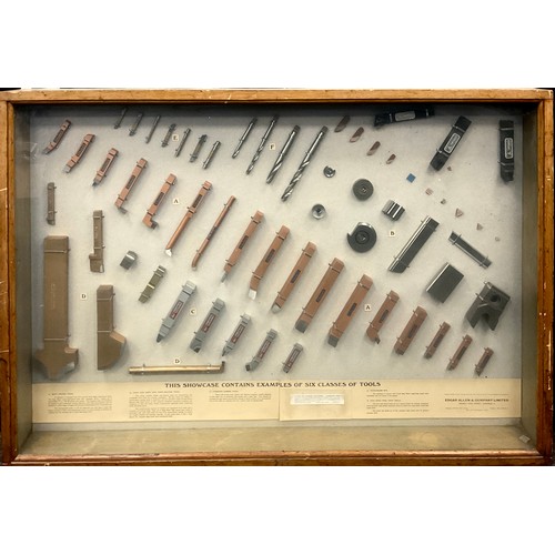 1140 - Engineering tools, local interest - A large wall-mounted display case, housing a showcase of Edgar A... 