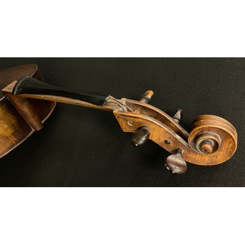 1073 - A full size Cello, two-piece back with tightly figured rippled maple, measuring 75cm, repairers labe... 