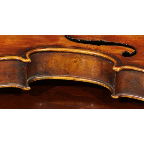 1077 - A violin, the two-piece maple back 35.5cm long excluding button, paper label printed Copy of Gio Pao... 