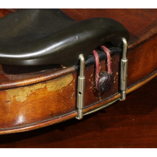 1077 - A violin, the two-piece maple back 35.5cm long excluding button, paper label printed Copy of Gio Pao... 