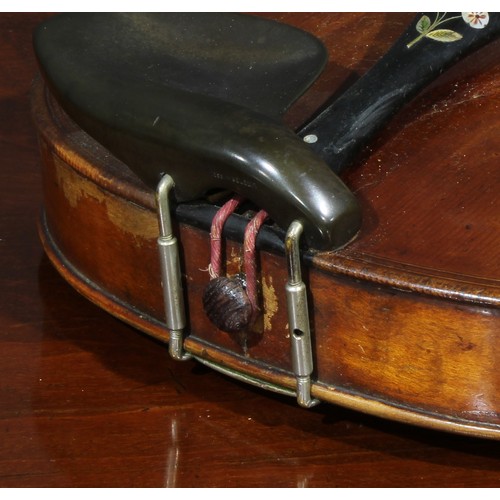 1077 - A violin, the two-piece maple back 35.5cm long excluding button, paper label printed Copy of Gio Pao... 