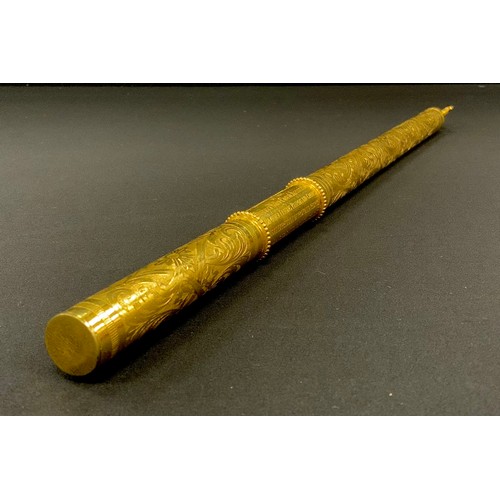 1075 - A Victorian Elkington & Co engraved and cast gilt metal conductors baton, floral scrolled body, flan... 