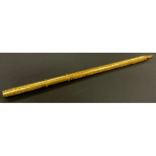 1075 - A Victorian Elkington & Co engraved and cast gilt metal conductors baton, floral scrolled body, flan... 