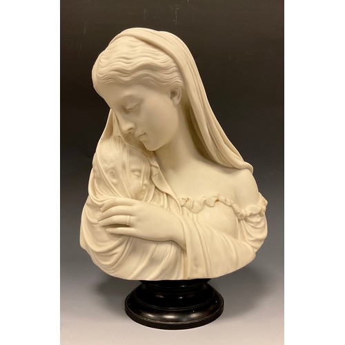 325 - A 19th century Copeland Parian bust of ' Mother & Child', dated 1871, modelled by Raffaele Monti, he... 