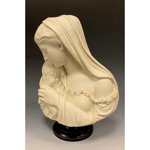 325 - A 19th century Copeland Parian bust of ' Mother & Child', dated 1871, modelled by Raffaele Monti, he... 