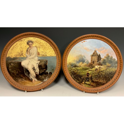 331 - A pair of Watcombe Torquay ware, hand-painted terracotta plaques, by William James Neatby (1860–1910... 