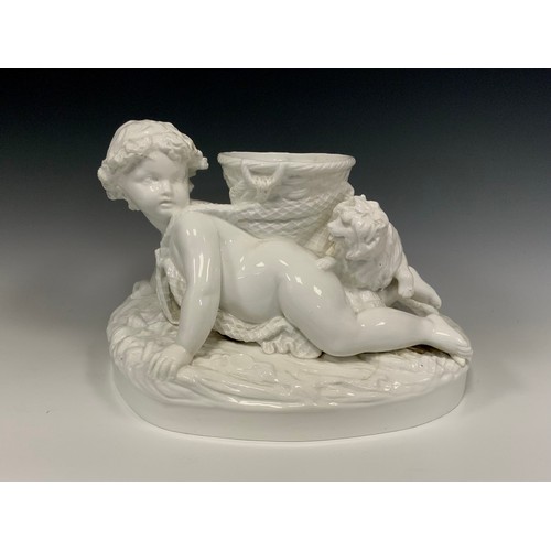 327 - A 19th century Owen Hale for Copeland glazed parian figural table centre planter,  as a Crawling bab... 