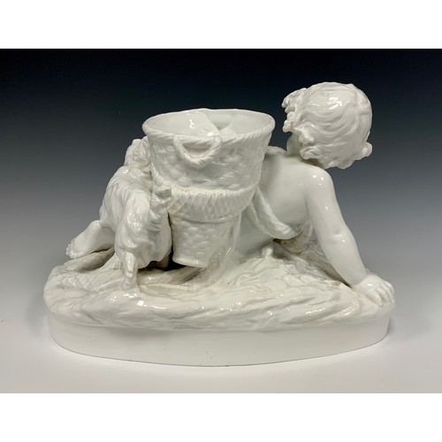 327 - A 19th century Owen Hale for Copeland glazed parian figural table centre planter,  as a Crawling bab... 