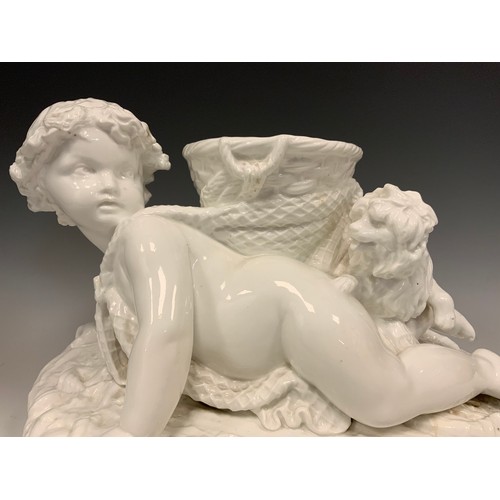 327 - A 19th century Owen Hale for Copeland glazed parian figural table centre planter,  as a Crawling bab... 