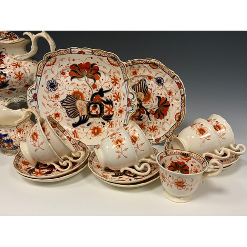 326 - A 19th century English porcelain ‘Imari’ pattern tea service for six comprised of; a tea pot, sugar ... 