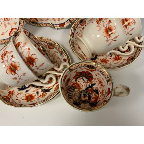 326 - A 19th century English porcelain ‘Imari’ pattern tea service for six comprised of; a tea pot, sugar ... 