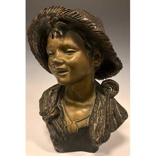 1106 - An early 20th century Italian bronze colored pottery bust, in the style of Giovanni de Martino (1870... 