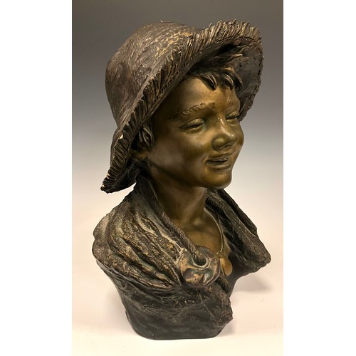 1106 - An early 20th century Italian bronze colored pottery bust, in the style of Giovanni de Martino (1870... 