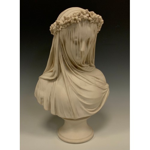 1105 - After Raffaelo Monti (1818-1881), 'The Veiled Vestal Virgin',  full length bust sculpture on a pedes... 