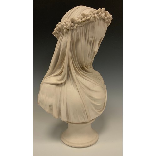 1105 - After Raffaelo Monti (1818-1881), 'The Veiled Vestal Virgin',  full length bust sculpture on a pedes... 