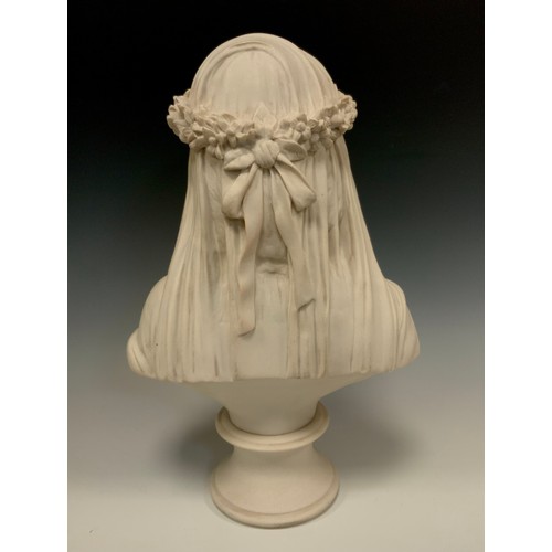 1105 - After Raffaelo Monti (1818-1881), 'The Veiled Vestal Virgin',  full length bust sculpture on a pedes... 