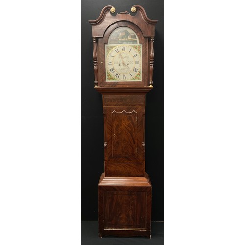 1031 - A Victorian flame mahogany Longcase Clock, signed M. Galloway of Leeds, later painted arched dial, b... 