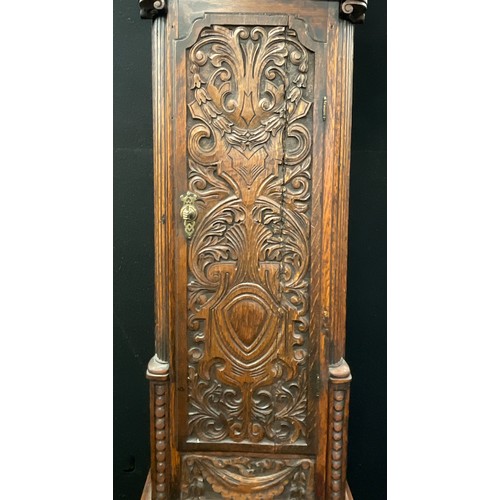 1030A - A 19th century carved oak cased eight day longcase clock, unnamed arched sunburst gilt dial with sil... 