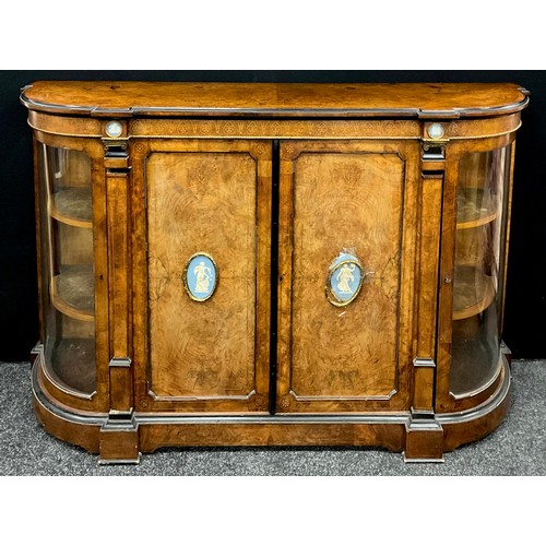 897 - A Victorian gilt metal and jasperware mounted credenza, the crossbanded top with matched veneers abo... 