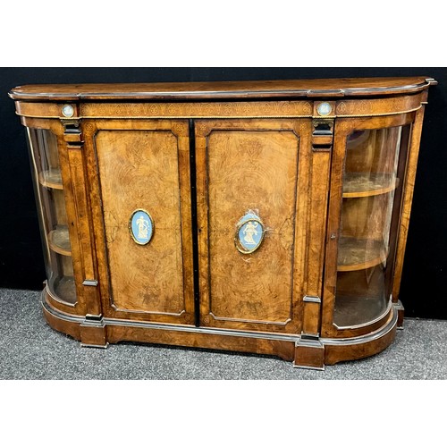 897 - A Victorian gilt metal and jasperware mounted credenza, the crossbanded top with matched veneers abo... 