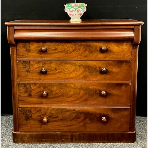 1278 - A Victorian mahogany large chest of drawers, the over-sailing rounded rectangular top with a ‘concea... 