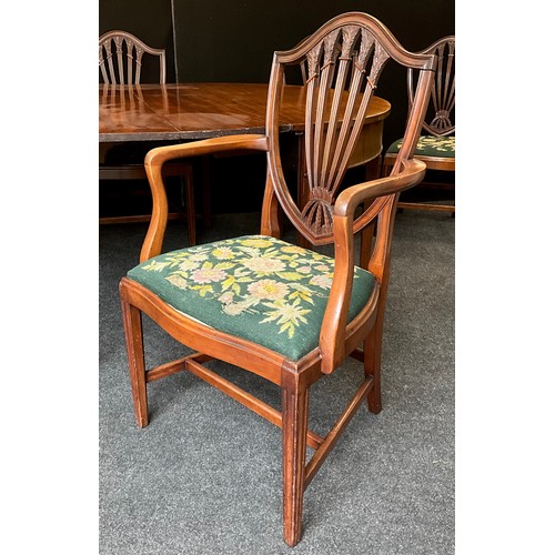 1281 - A Regency mahogany D-end dining table, with set of six mahogany dining chairs, including pair of car... 