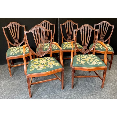 1281 - A Regency mahogany D-end dining table, with set of six mahogany dining chairs, including pair of car... 