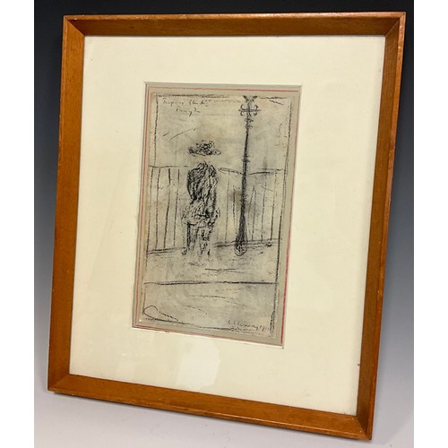 468 - After L S Lowry, (British 1887-1976), Figure Beneath the Street Lamp, mixed media, bears signature, ... 