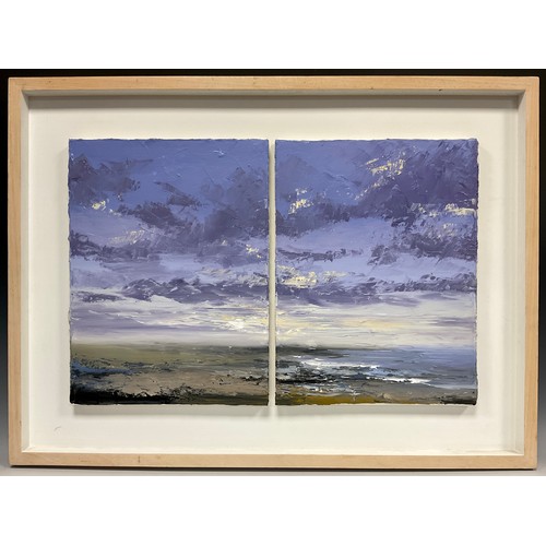 463 - Colin Carruthers (20th century) Northern Irish school, a diptych impressionist stormy coastal scene,... 