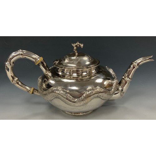 25 - A Chinese silver four piece tea and coffee service, comprising teapot, coffee pot, milk jug and sucr... 