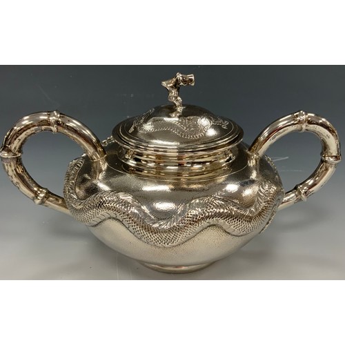 25 - A Chinese silver four piece tea and coffee service, comprising teapot, coffee pot, milk jug and sucr... 