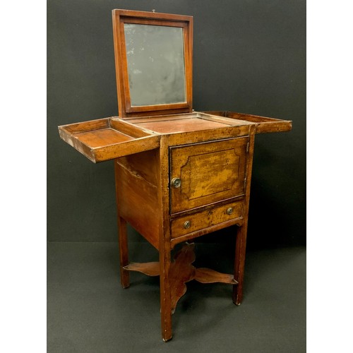 1041 - A George III mahogany bedside wash-stand cabinet, the pair of hinged doors to top lifting to reveal ... 