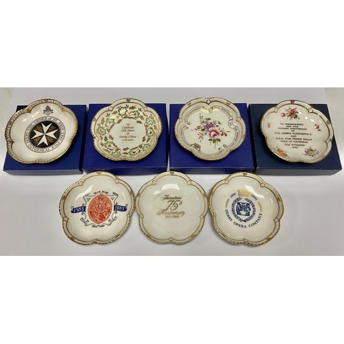 77 - A Royal Crown Derby commemorative five petal tray, Derby Cathedral, 1983, boxed; others, 90th Birthd... 