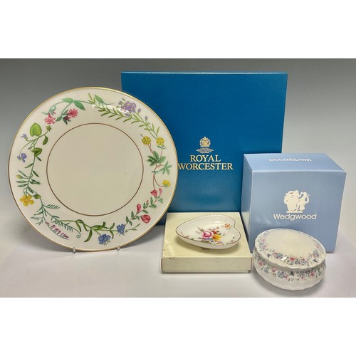 87 - A Royal Worcester Arcadia pattern cheese plate, 28cm diameter, boxed; a Wedgwood Angela trinket box,... 