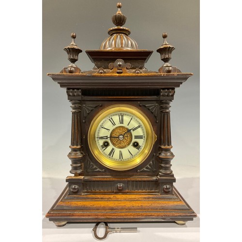 99 - A late 19th century German mahogany architectural mantel clock, 