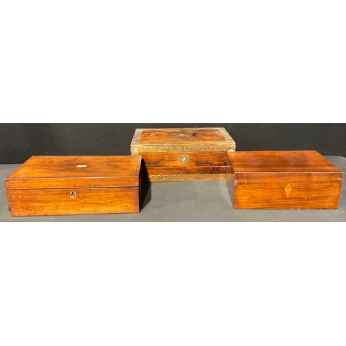 100 - A 19th century rosewood rectangular workbox, 33cm wide; other Victorian rosewood boxes (3)