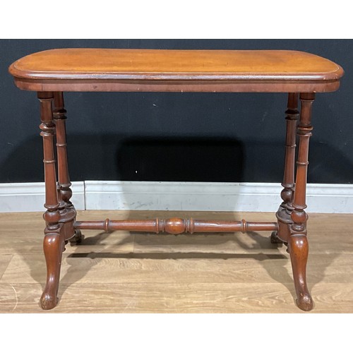 103 - A Victorian mahogany rounded rectangular trestle-base centre table, 69cm high, 90cm wide, 45cm deep,... 