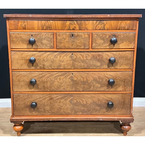 104 - A Victorian mahogany chest, possibly Scottish, rectangular top above a frieze drawer, three short an... 