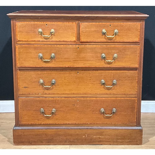 106 - An Edwardian mahogany chest, of two short and three long drawers, plinth base, 106cm high, 106.5cm w... 