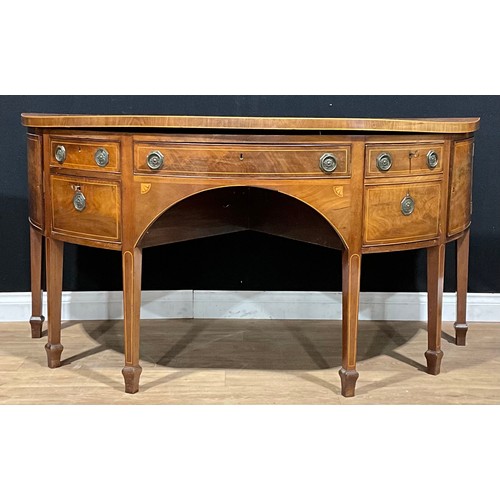 107 - A 19th century mahogany demilune serving table or sideboard, 86.5cm high, 173.5cm wide, 75cm deep