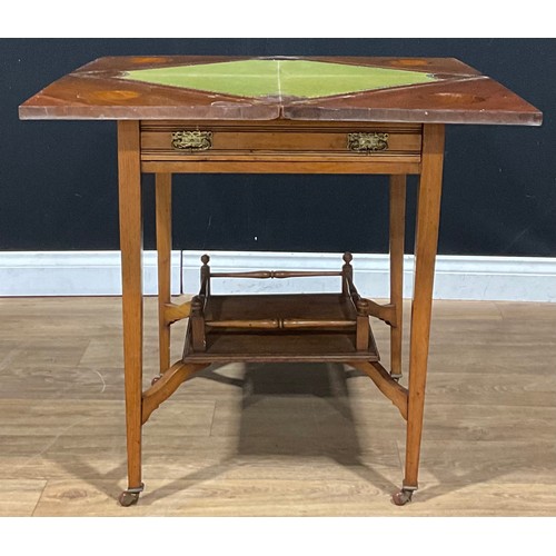 108 - A late Victorian/Edwardian mahogany envelope card table, by or retailed by Story Brothers & Trigg (L... 