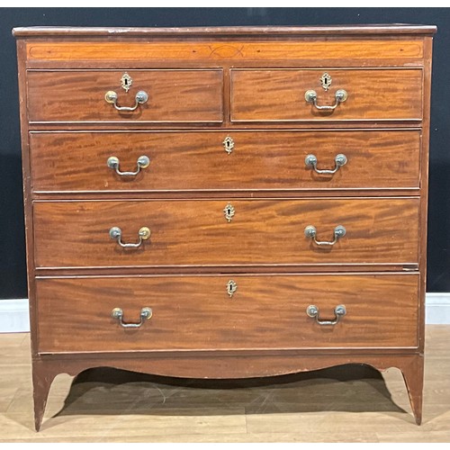 111 - A George IV mahogany chest, of two short and three long graduated drawers, shaped apron, bracket fee... 