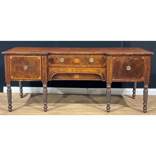 112 - A large 19th century inverted break-centre serving table or sideboard, 90.5cm high, 213.5cm wide, 71... 