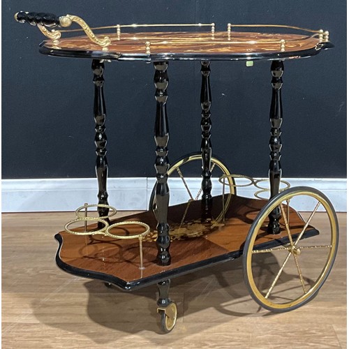 113 - A retro mid to late-20th century Italian marquetry drinks trolley or bar cart, 69cm high excluding h... 