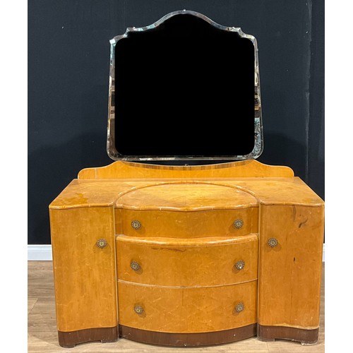 114 - An Art Deco style bird’s eye maple dressing table, bevelled mirror plate, 155.5cm high, 123cm wide, ... 