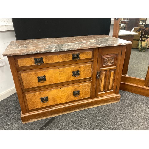 1297 - A Victorian walnut compactum wardrobe, and a matching washstand chest with three graduated long draw... 