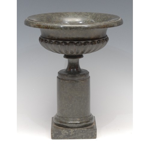 3590 - A 19th century Italian Grand Tour serpentine half-fluted pedestal saucer shaped urn, columnar base, ... 