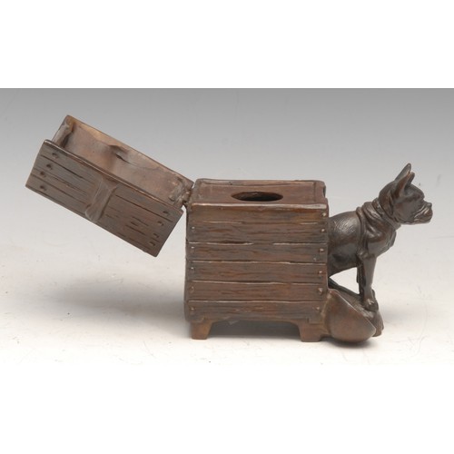 3021 - A bronze novelty inkwell as a French Bulldog in his kennel, stamped Geshchutzt, second half of the 2... 
